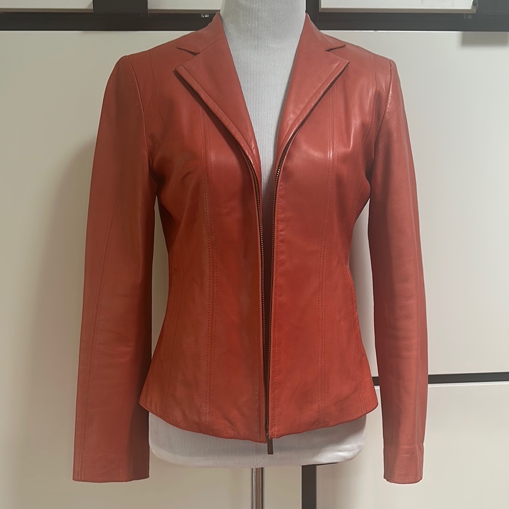 Soft Leather Tailored Blazer with Notched Lapel